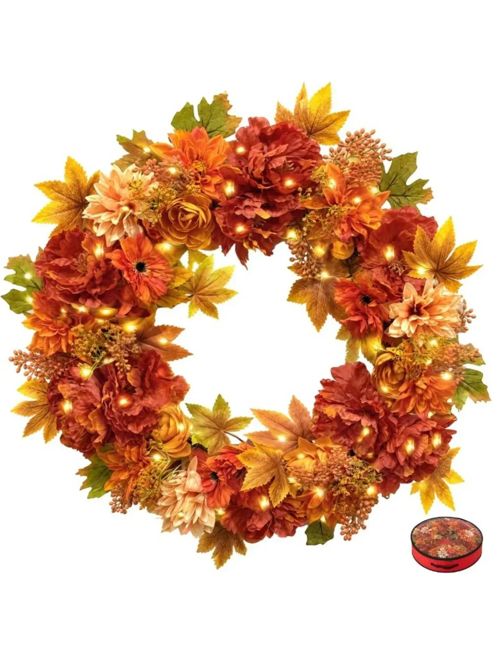 24-Inch Autumn Flower Wreath for Front Door - Fall Decor, Seasonal Home Accent